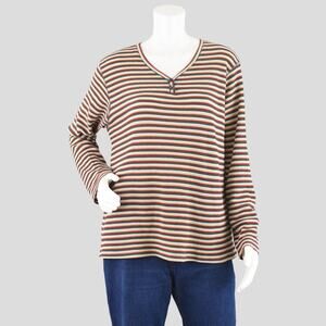 Vintage 90s Striped Long Sleeve Henley Waffle Shirt, Women's Extra Large